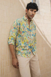MEN'S PASTEL YELLOW - MULTICOLOR COTTON MOSS LIRIO SHIRT
