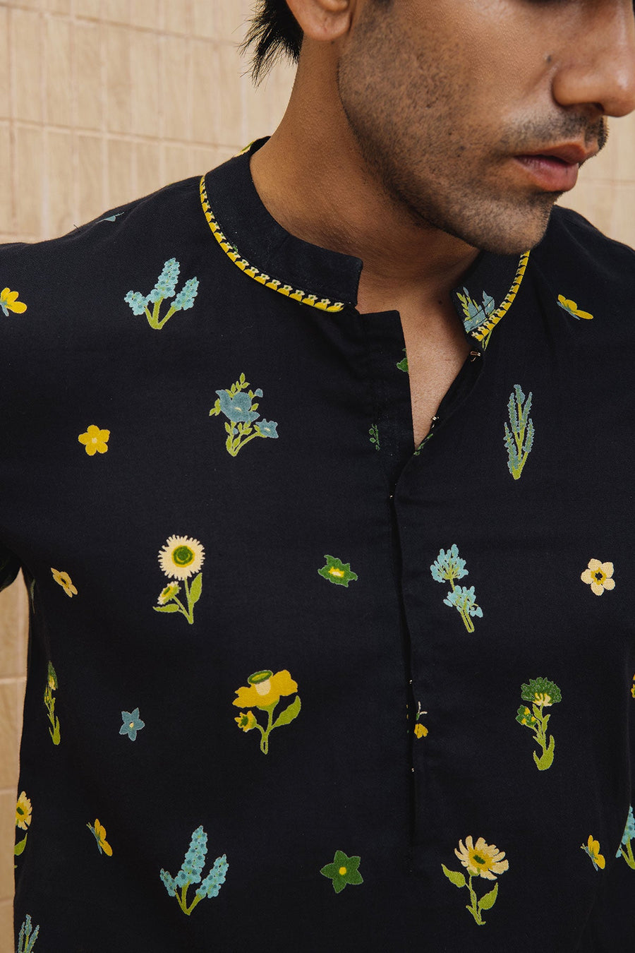 MENS WEAR BLACK COTTON MOSS PHOENIX CO-ORD SET