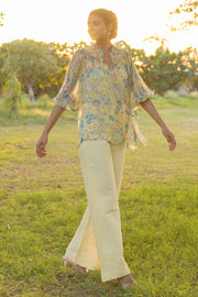 WOMEN'S PASTEL YELLOW - MULTICOLOR CHIFFON ELIVA TOP WITH SLIP