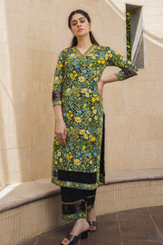 WOMEN'S BLACK - MULTI COLOR COTTON MOSS MIA STRAIGHT KURTA SET