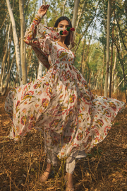 WOMEN'S GREY CHIFFON & COTTON MODAL ROHIRA KURTA SET