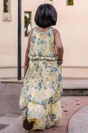 KID'S PASTEL YELLOW - MULTICOLOR CHIFFON ANGIE LEHENGA SET