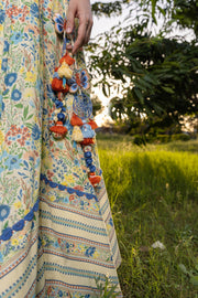 WOMEN'S PASTEL YELLOW - MULTICOLOR COTTON MOSS PARADISE LEHENGA SET