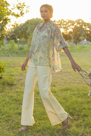 WOMEN'S PASTEL YELLOW - MULTICOLOR CHIFFON ELIVA TOP WITH SLIP