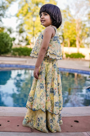 KID'S PASTEL YELLOW - MULTICOLOR CHIFFON ANGIE LEHENGA SET