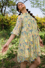 WOMEN'S PASTEL YELLOW - MULTI COLOR CHIFFON FIONNA SHORT DRESS