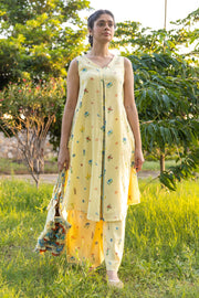 WOMEN'S PASTEL YELLOW COTTON MOSS BLISS CO-ORD SET