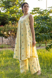 WOMEN'S PASTEL YELLOW COTTON MOSS BLISS CO-ORD SET