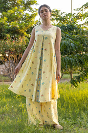 WOMEN'S PASTEL YELLOW COTTON MOSS BLISS CO-ORD SET