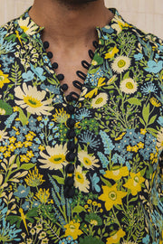 MEN'S BLACK - MULTICOLOR COTTON MOSS OLIVER KURTA