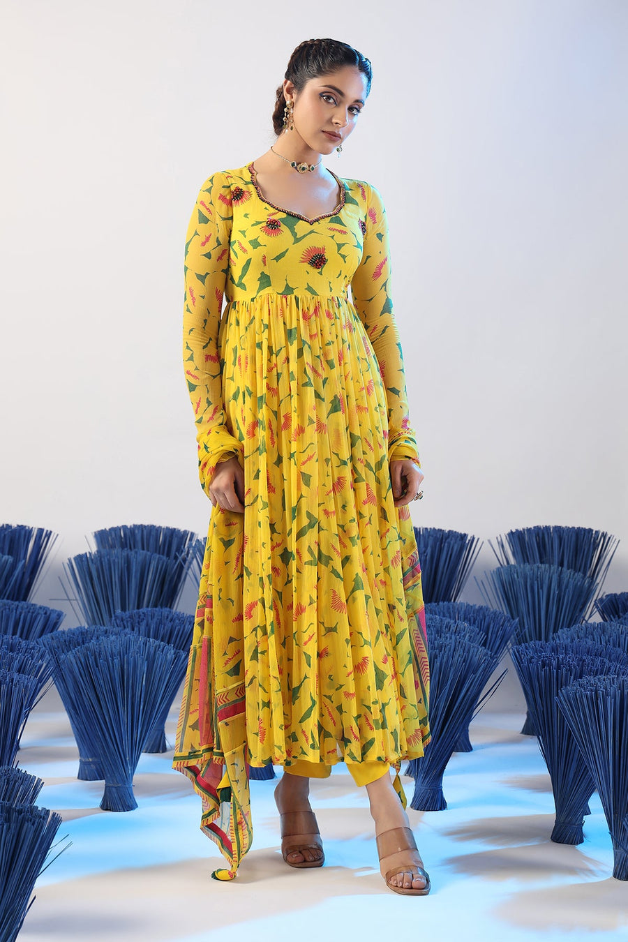 WOMEN'S YELLOW CHIFFON SMITI ANARKLI KURTA