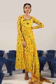 WOMEN'S YELLOW CHIFFON SMITI ANARKLI KURTA