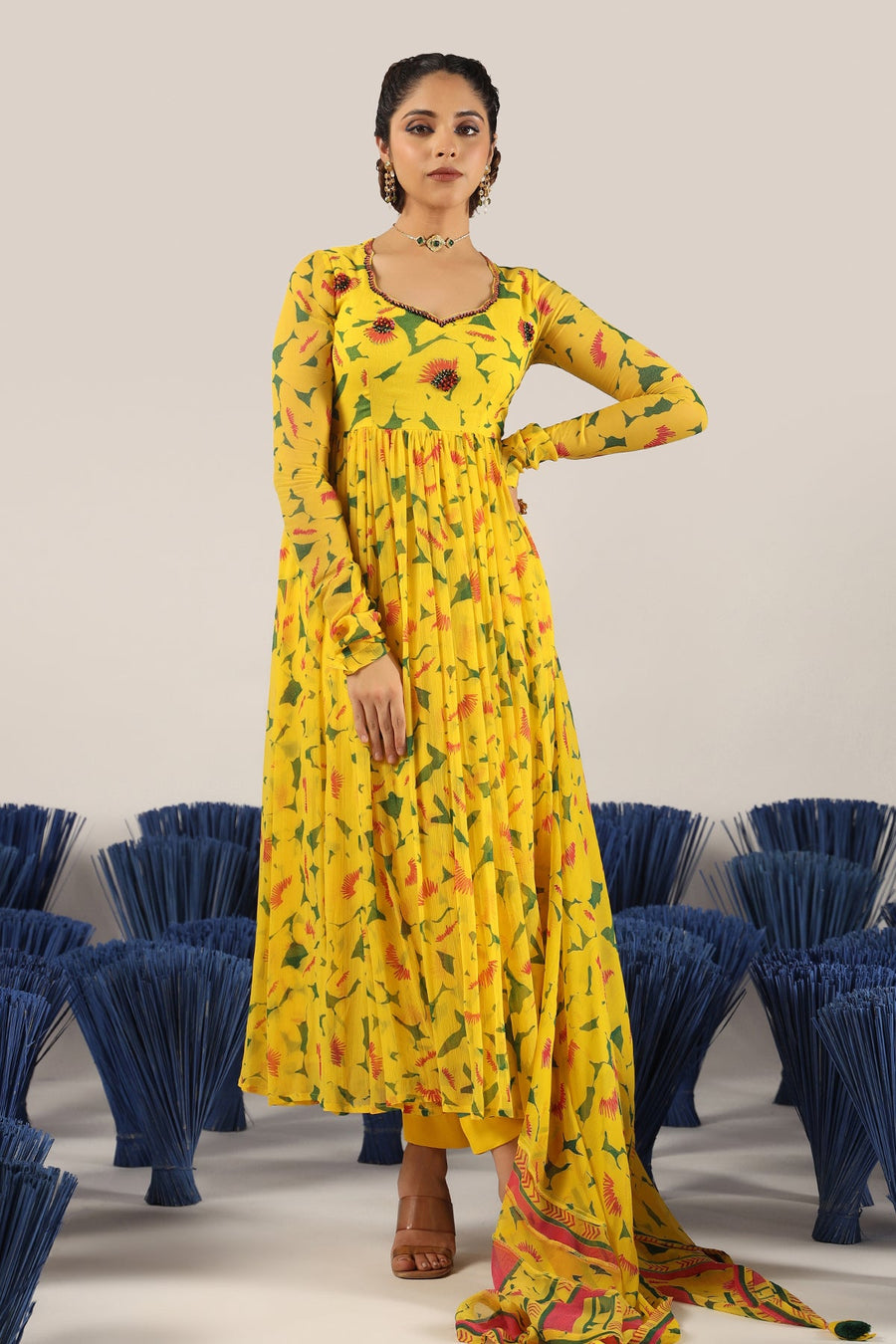 WOMEN'S YELLOW CHIFFON SMITI ANARKLI KURTA