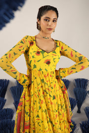 WOMEN'S YELLOW CHIFFON SMITI ANARKLI KURTA