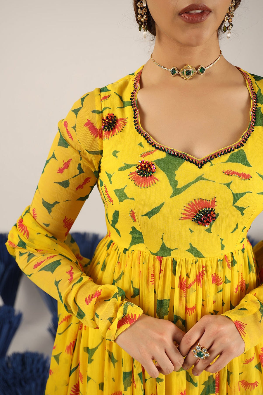 WOMEN'S YELLOW CHIFFON SMITI ANARKLI KURTA