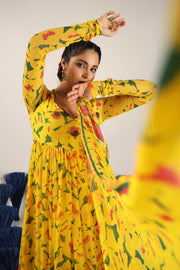 WOMEN'S YELLOW CHIFFON SMITI ANARKLI KURTA