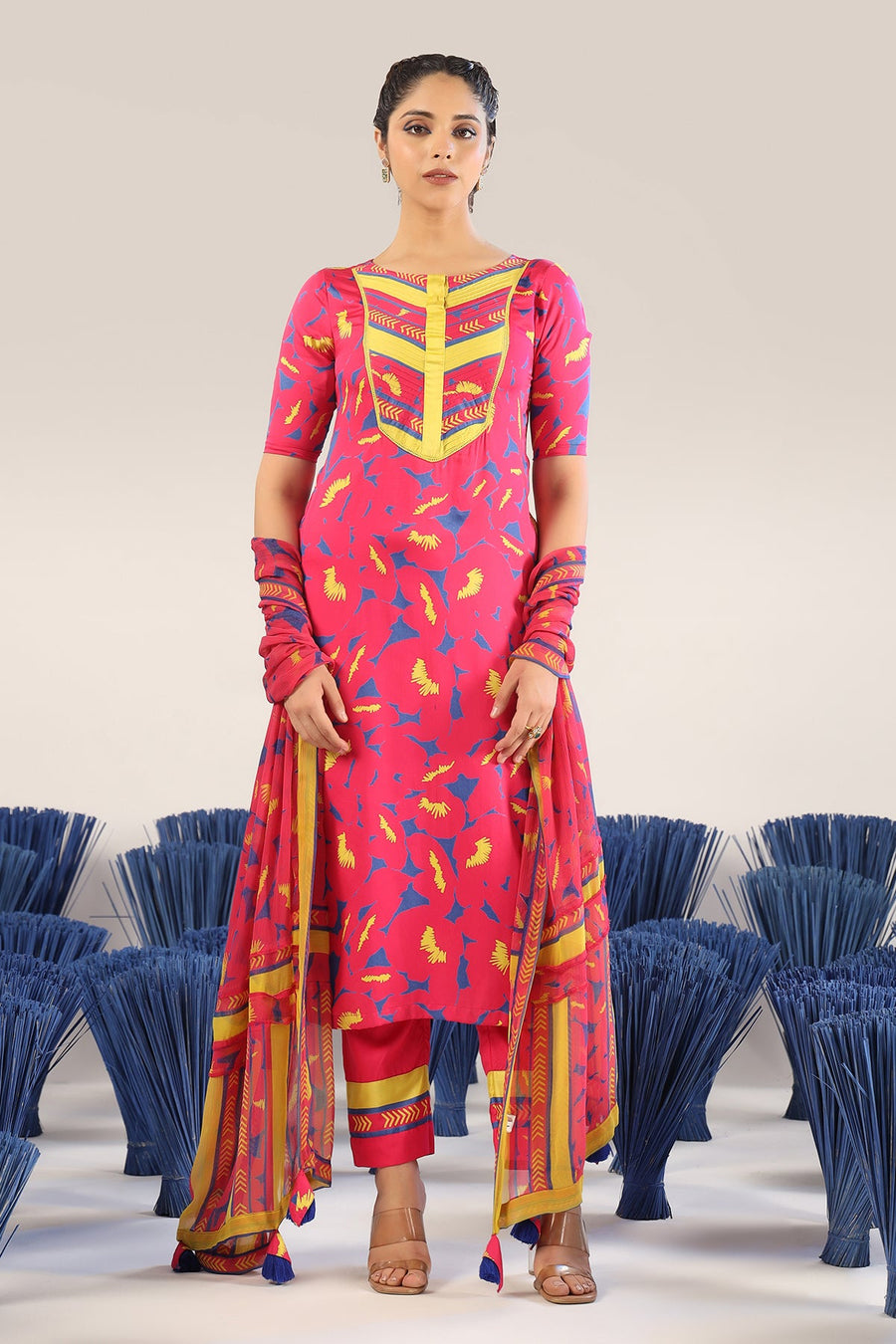 WOMEN'S PINK MODAL SATIN ANNI KIRTA