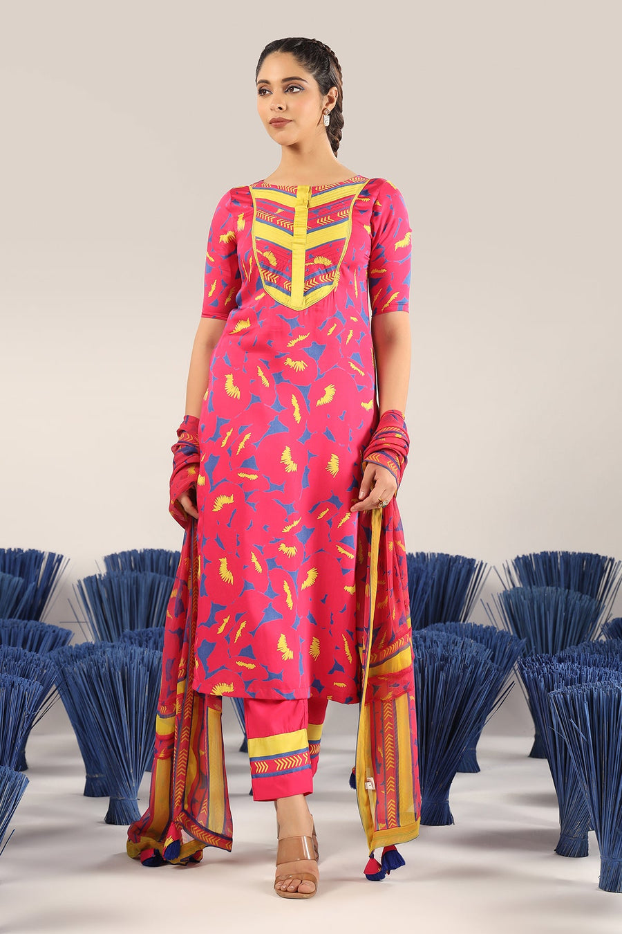 WOMEN'S PINK MODAL SATIN ANNI KIRTA