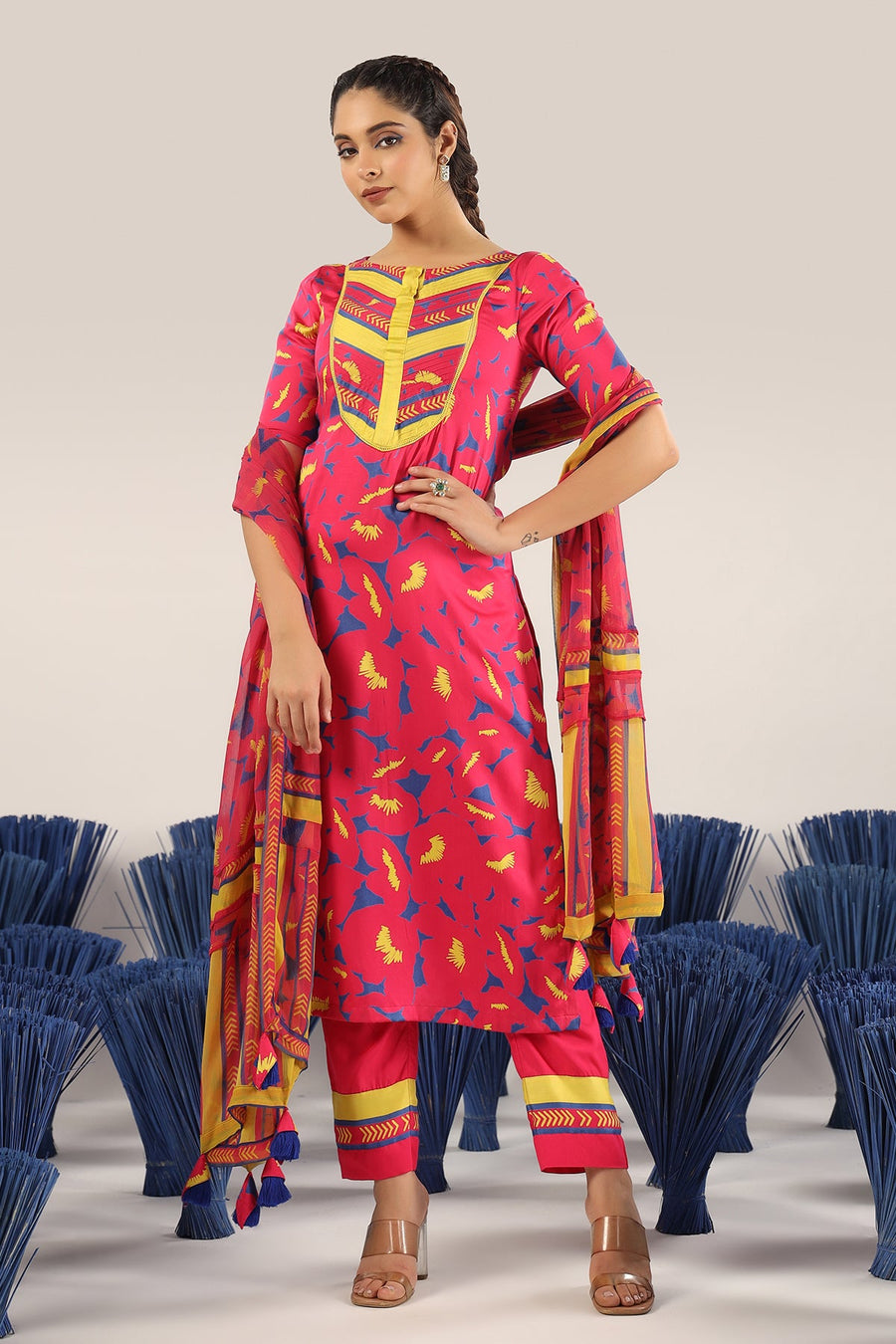 WOMEN'S PINK MODAL SATIN ANNI KIRTA