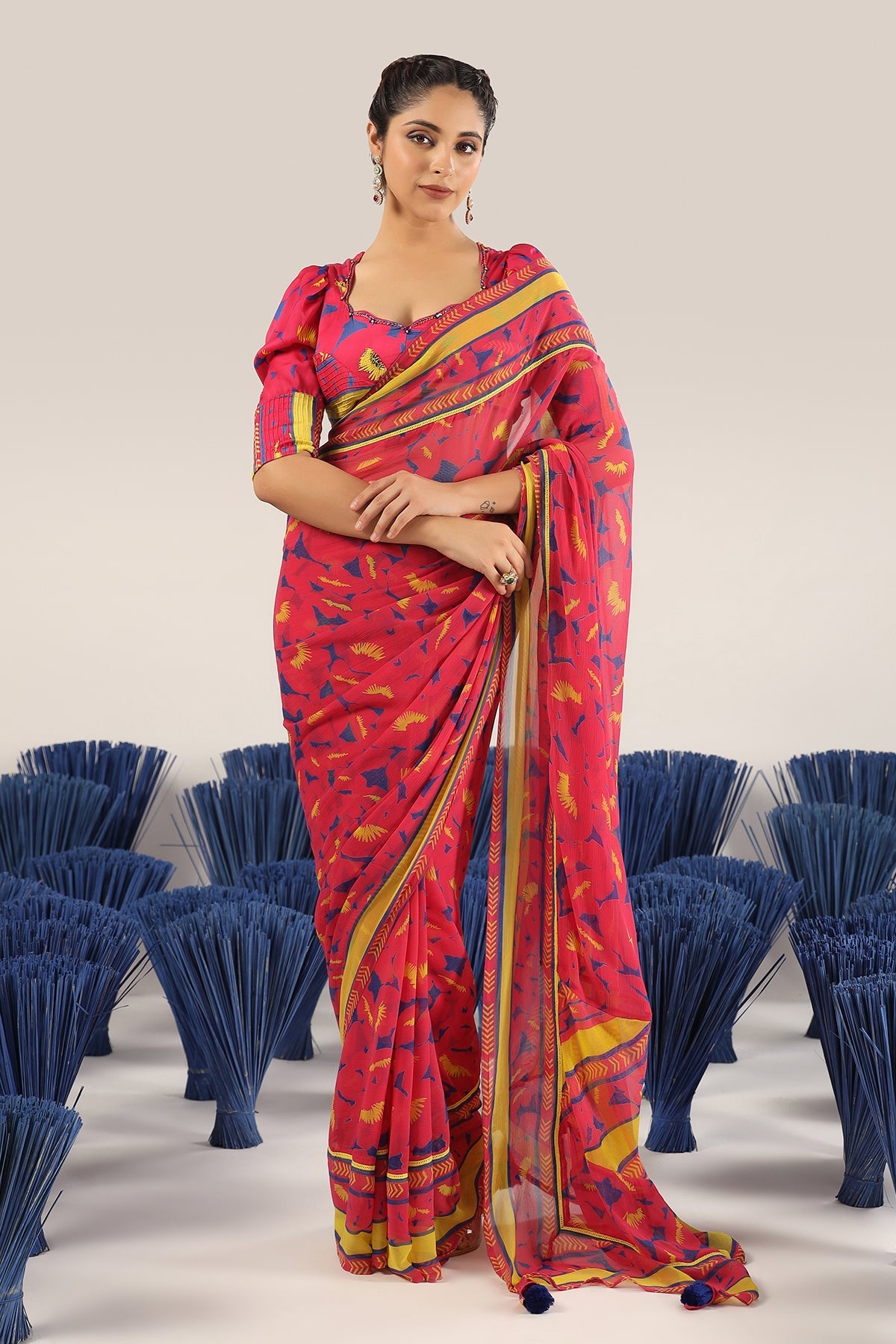 WOMEN'S PINK CHIFFON REET SAREE