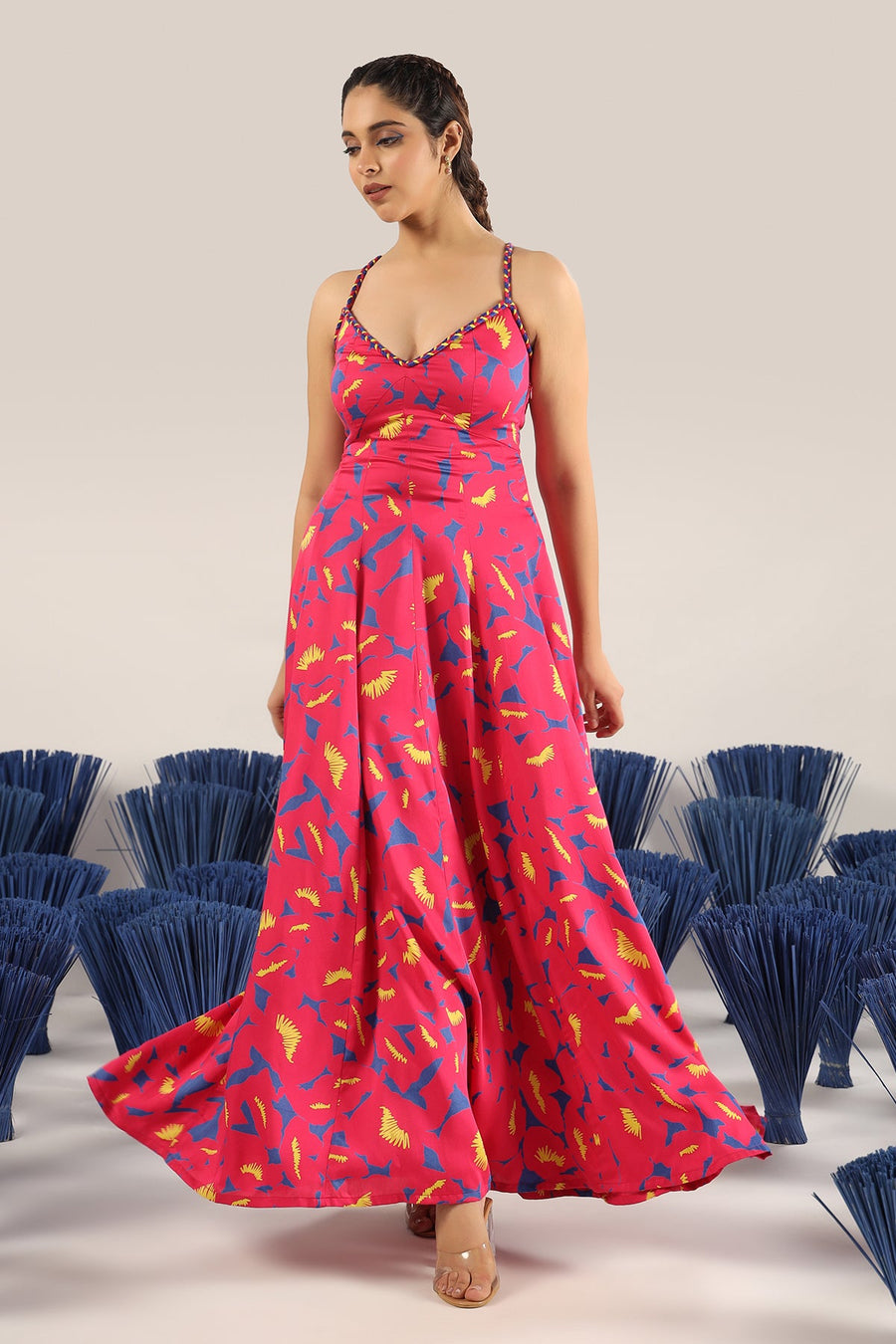 WOMEN'S PINK MODAL SATIN UDITI DRESS