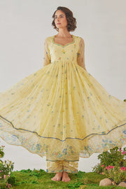 WOMEN'S YELLOW CHIFFON EDEN ANARKALI SET