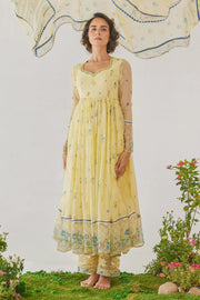 WOMEN'S YELLOW CHIFFON EDEN ANARKALI SET