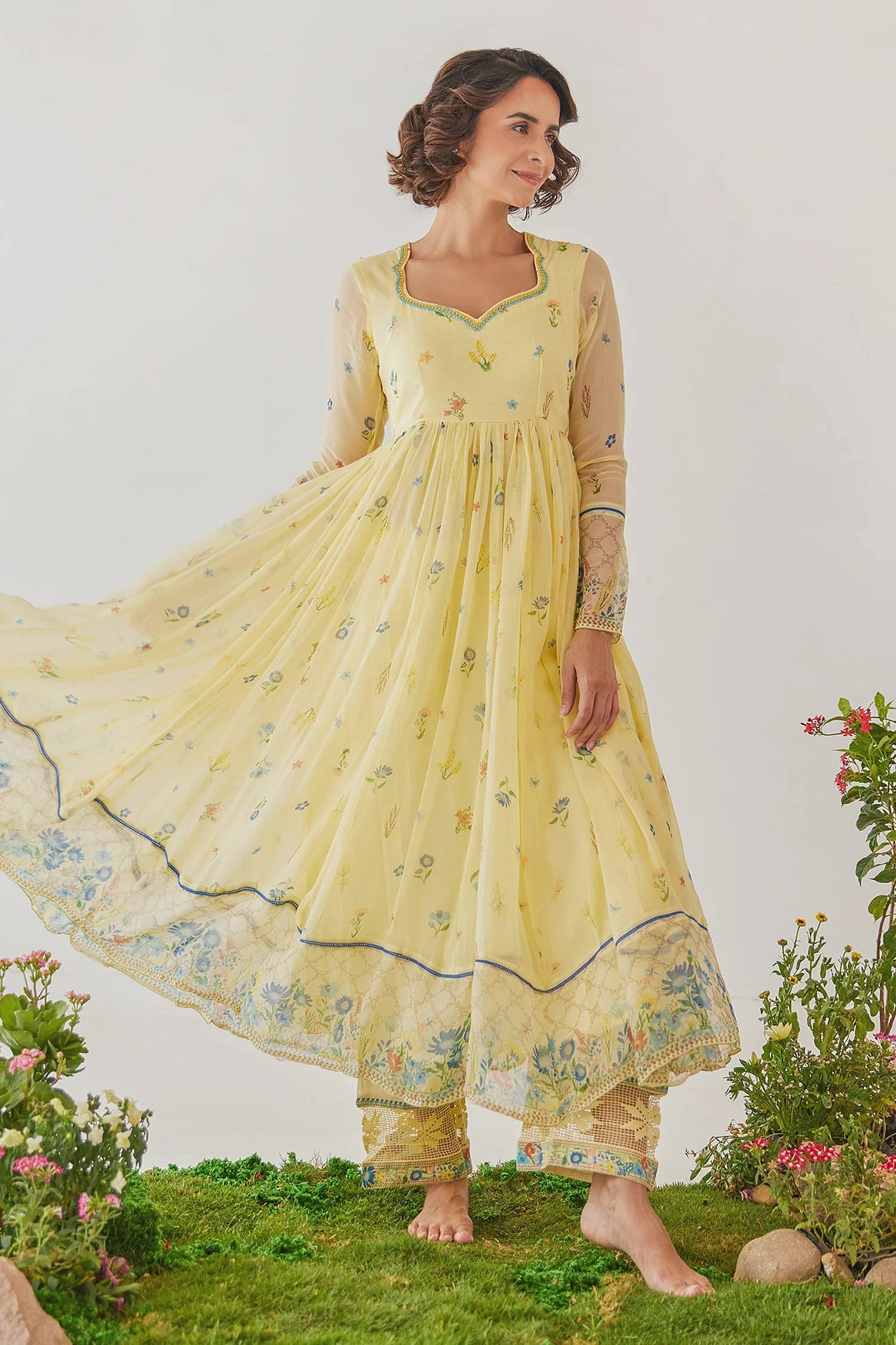 WOMEN'S YELLOW CHIFFON EDEN ANARKALI SET