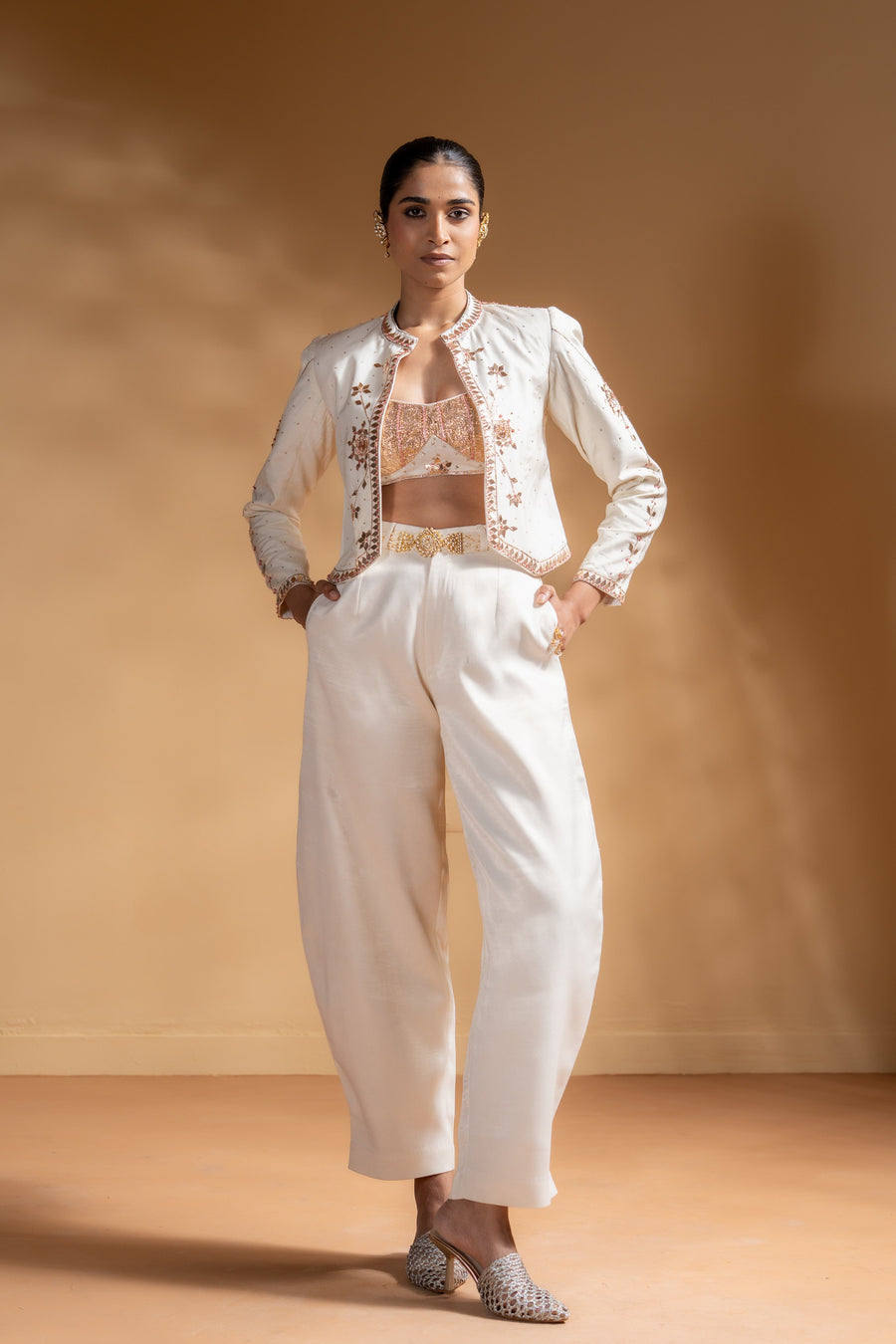 KESHINI BRALETTE & SHEET PANTS & CHANDRA JACKET