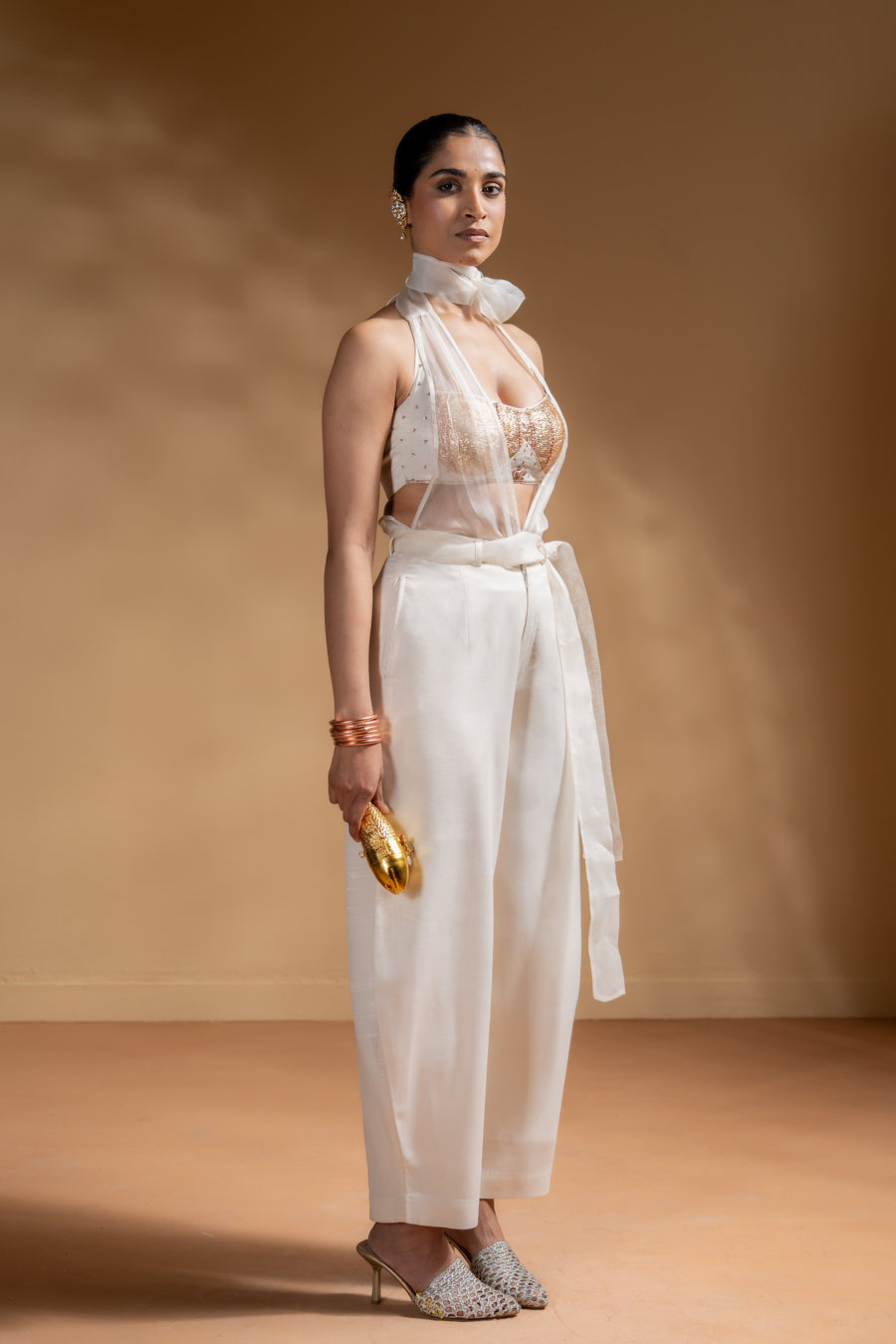 KESHINI BRALETTE & DRAPPED TOP & PANTS  SET OF 3