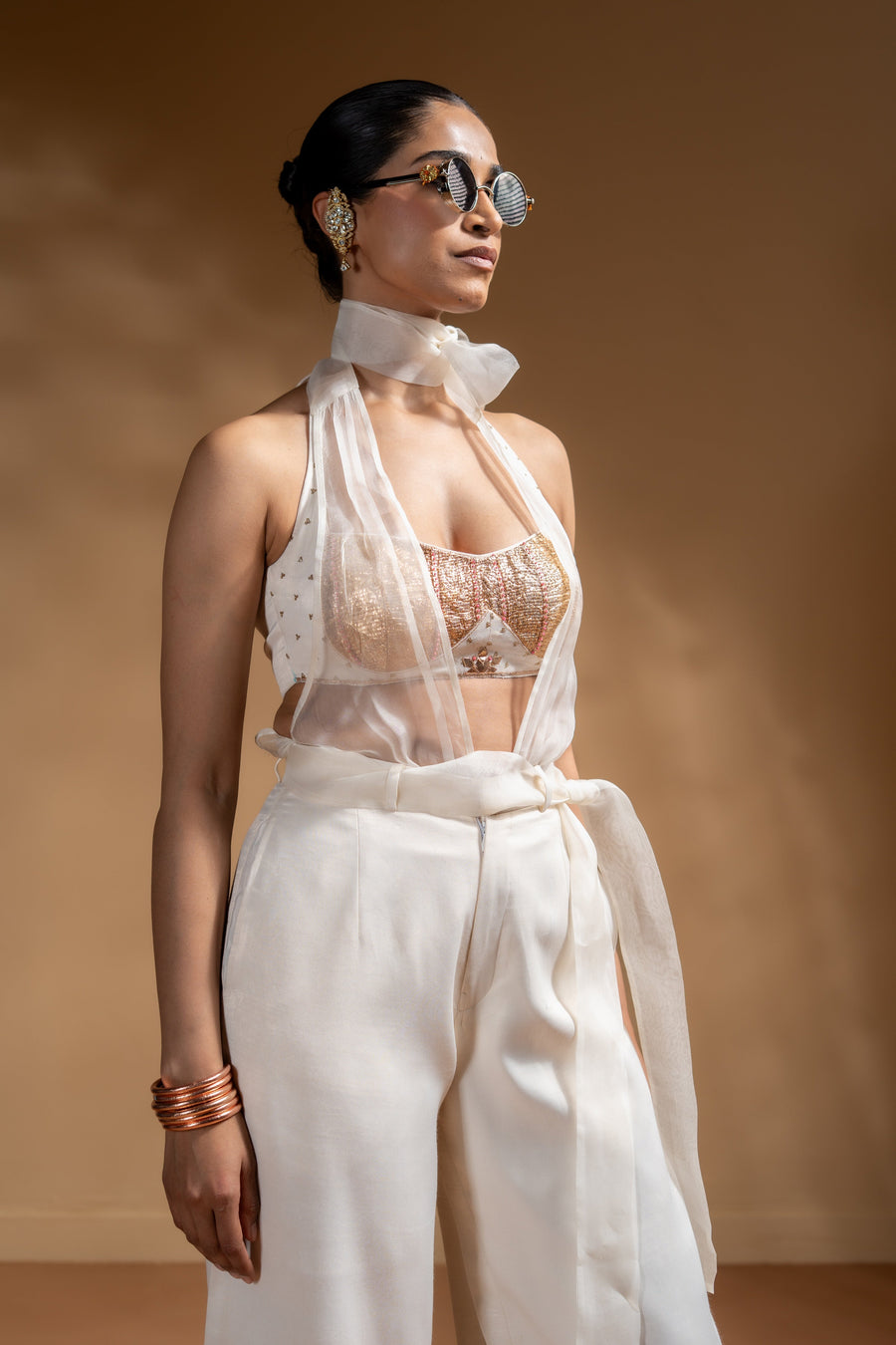 KESHINI BRALETTE & DRAPPED TOP & PANTS  SET OF 3