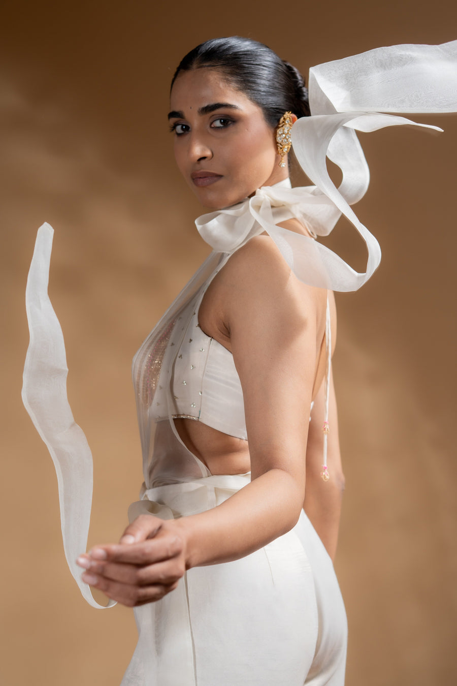 KESHINI BRALETTE & DRAPPED TOP & PANTS  SET OF 3