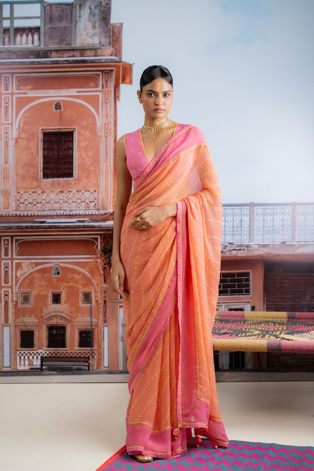 TEEJRI SAREE WITH STITCHED BLOUSE