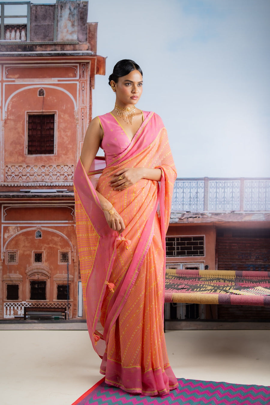 TEEJRI SAREE WITH STITCHED BLOUSE