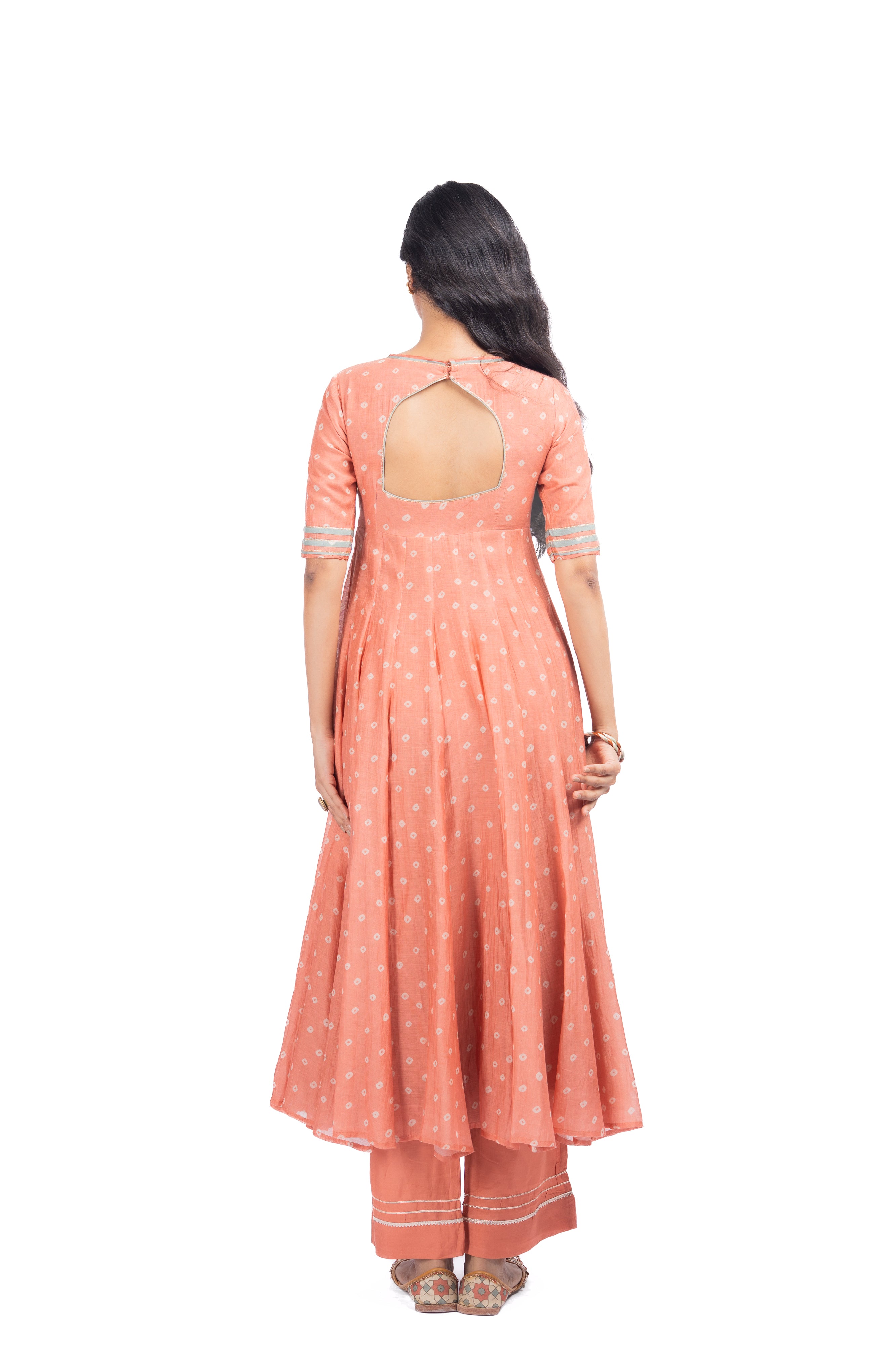 WOMEN'S ORANGE CHANDERI SURAJMUKHI ANARKALI SET