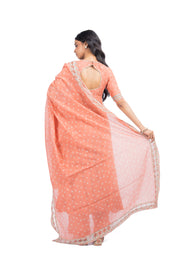 WOMEN'S ORANGE CHANDERI SURAJMUKHI ANARKALI SET