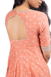 WOMEN'S ORANGE CHANDERI SURAJMUKHI ANARKALI SET