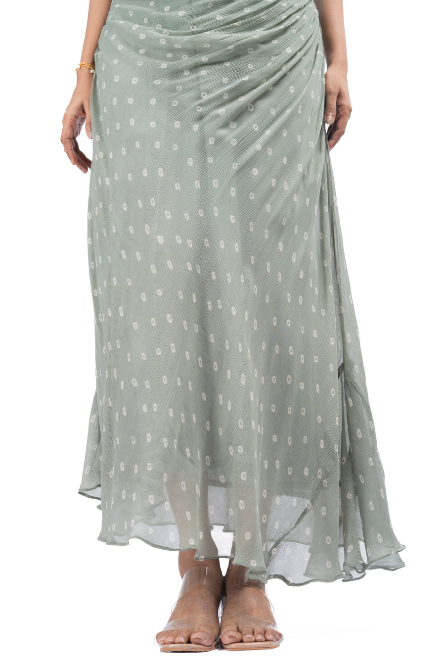 WOMEN'S GREEN CHIFFON BANDHANI DRESS