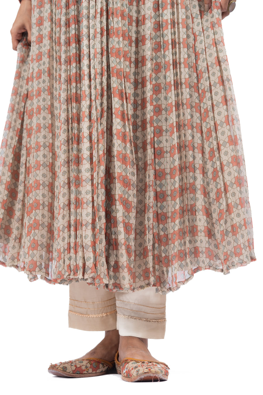 WOMEN'S MULTICOLOR CHIFFON  SEESH MAHAL ANARKALI SET