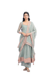 WOMEN'S GREEN CHIFFON  MOTI MAHAL ANARKALI SET