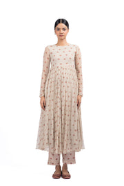WOMEN'S BEIGE, RED CHIFFON GULAL ANARKALI SET
