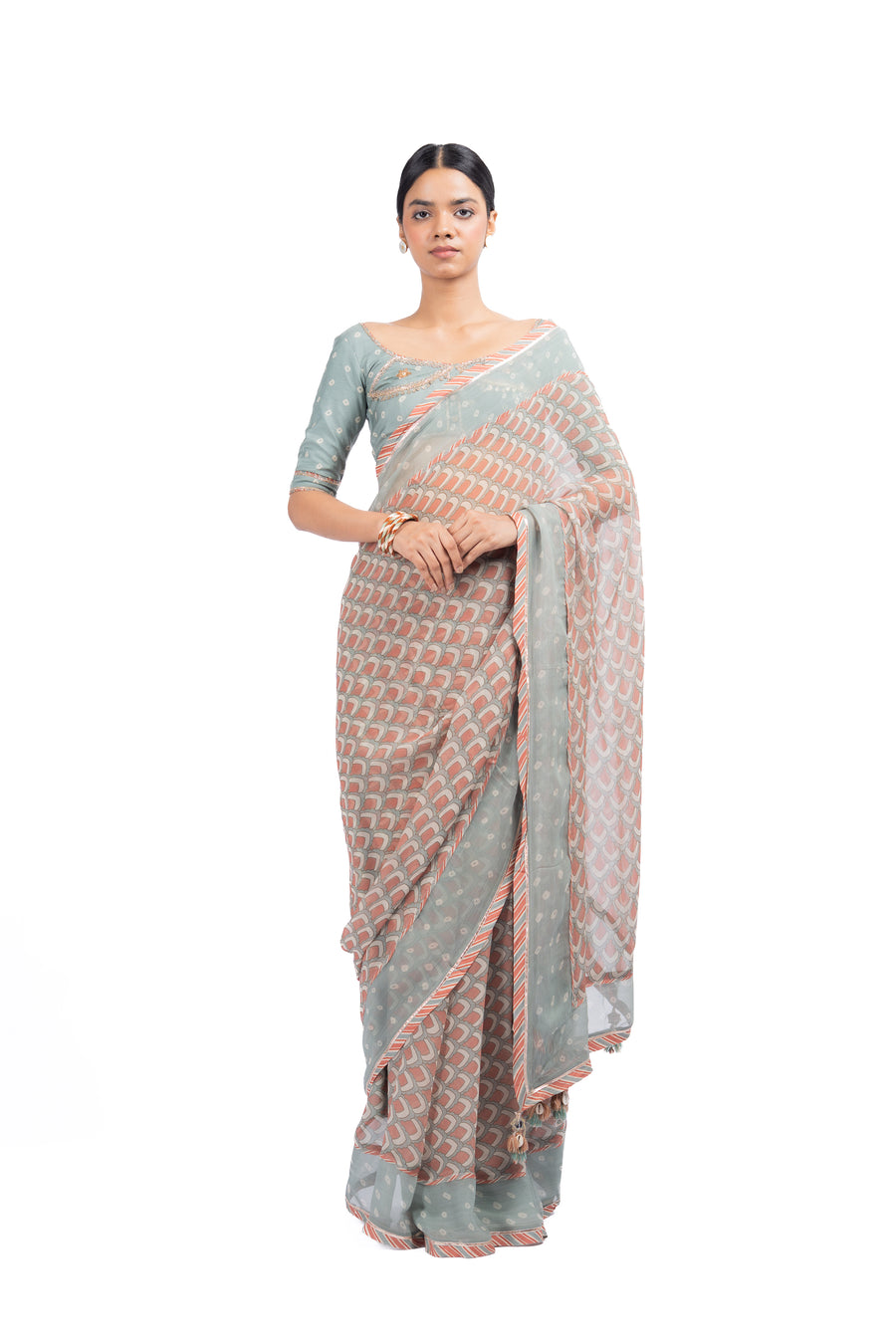 WOMEN'S MULTICOLOR CHANDNI CHIFFON SAREE SET