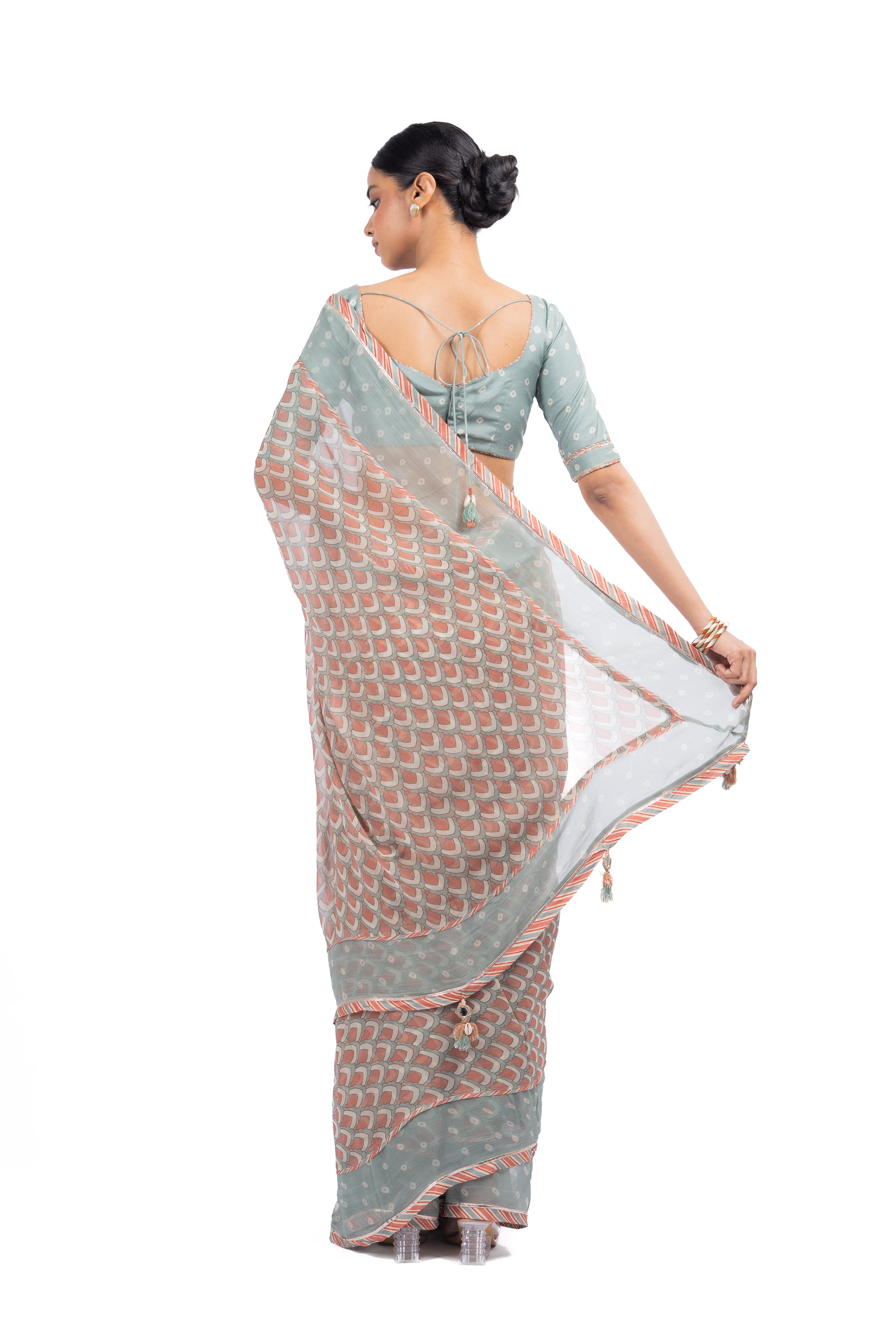 WOMEN'S MULTICOLOR CHANDNI CHIFFON SAREE SET