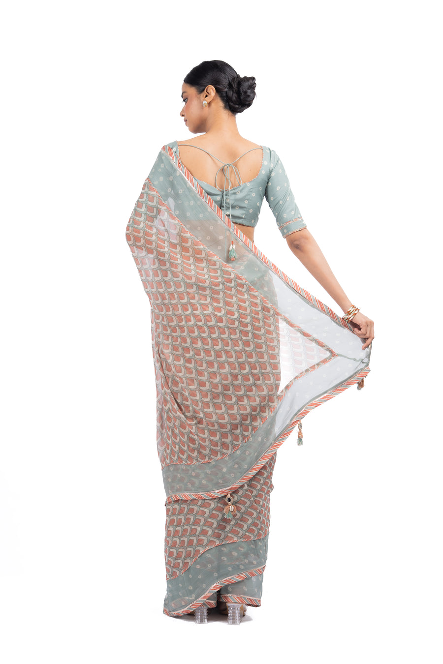 WOMEN'S MULTICOLOR CHANDNI CHIFFON SAREE SET