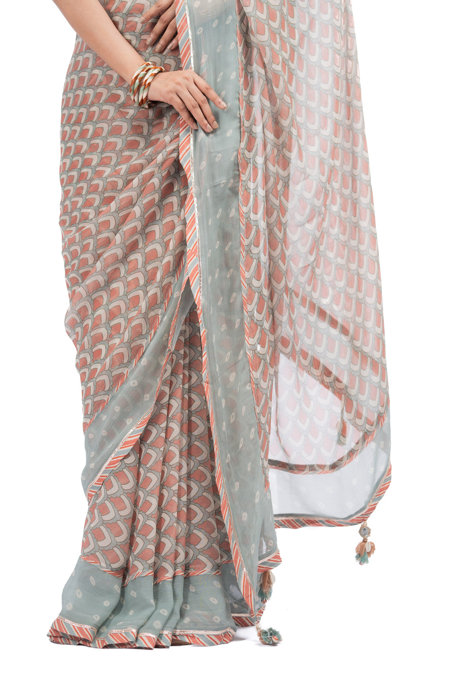 WOMEN'S MULTICOLOR CHANDNI CHIFFON SAREE SET