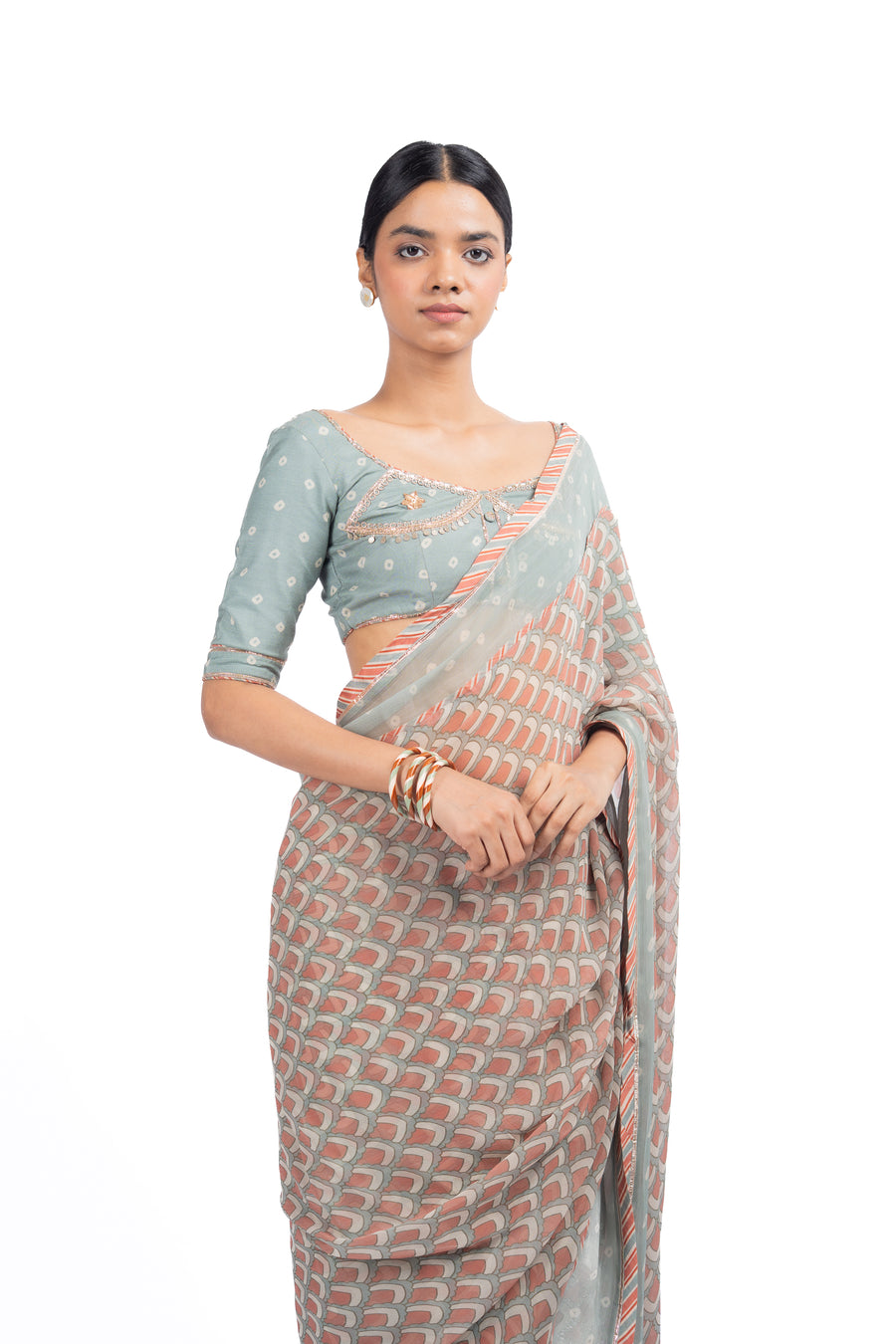 WOMEN'S MULTICOLOR CHANDNI CHIFFON SAREE SET