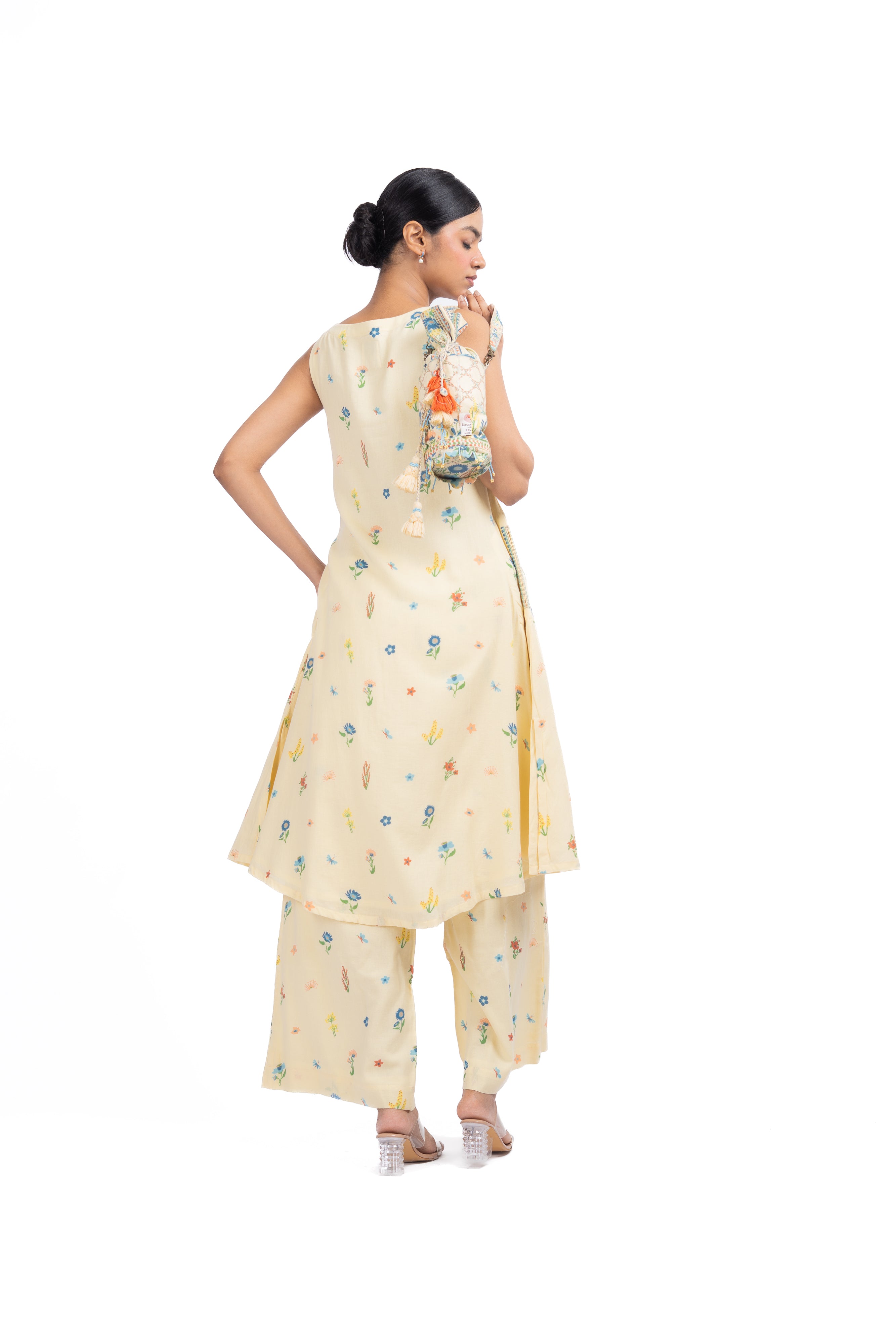 WOMEN'S PASTEL YELLOW COTTON MOSS BLISS CO-ORD SET