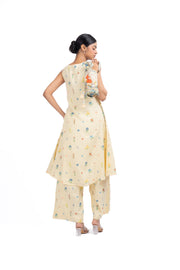 WOMEN'S PASTEL YELLOW COTTON MOSS BLISS CO-ORD SET