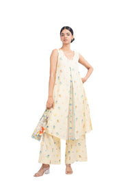WOMEN'S PASTEL YELLOW COTTON MOSS BLISS CO-ORD SET