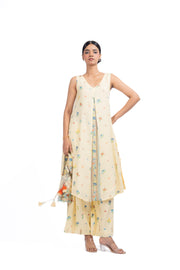 WOMEN'S PASTEL YELLOW COTTON MOSS BLISS CO-ORD SET